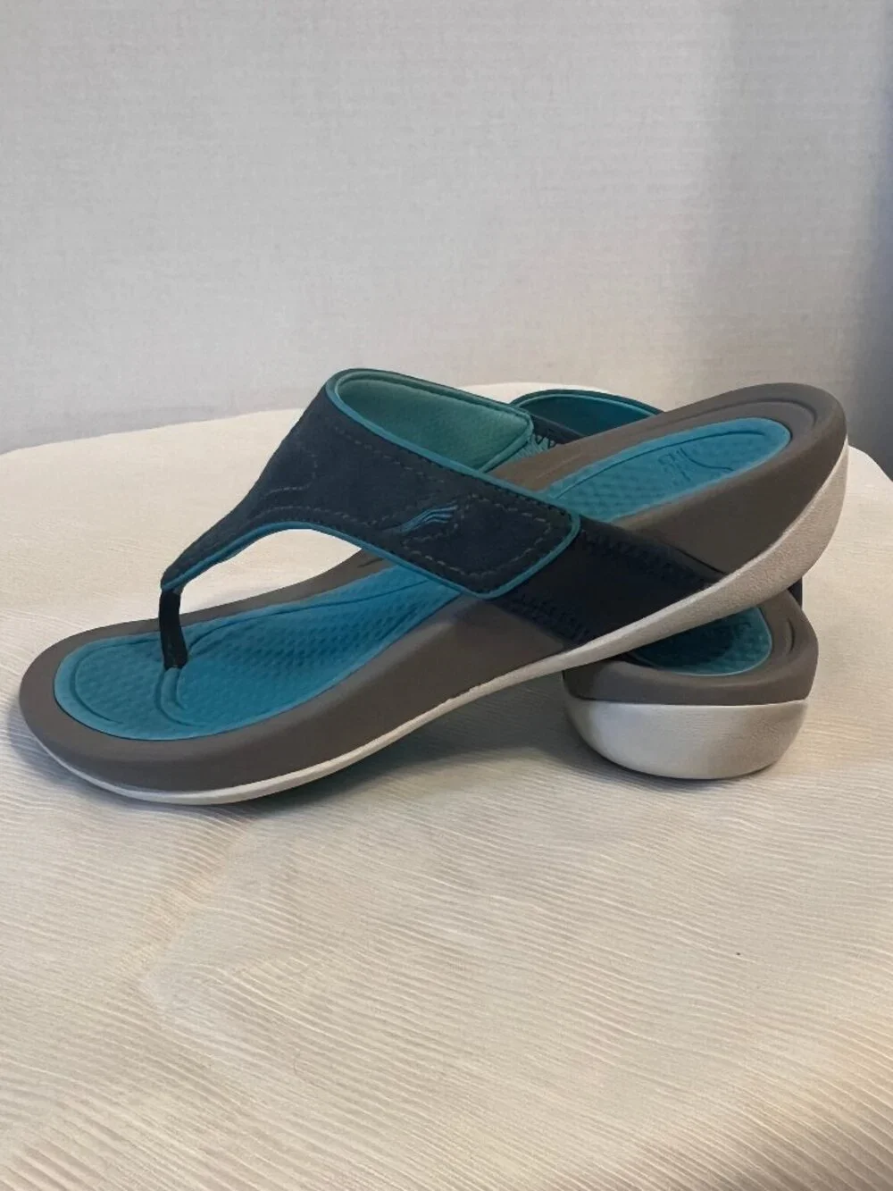 Dansko Katy Blue & Gray Leather Slip On Flip Flop Sandals - Picture 4 of 15